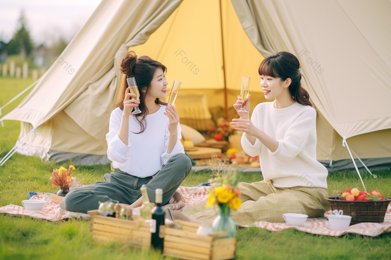 姐妹户外帐篷野餐露营周末,高清,摄影图,摄影图片,图片大全,摄影图免费下载